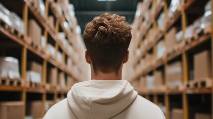 Warehouse Security and Cybersecurity Cybersecurity specialist monitoring warehouse network traffic, detecting and preventing cyberattacks