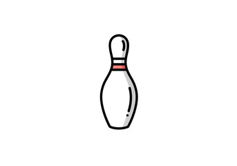Isolated bowling pin with black outline and red stripe on a white background in a simple illustration