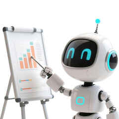 A cute AI robot character performing various business and finance activities, GPT chatbot icon. Artificial intelligence, trendy technology, support service, funny automation computer 