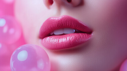 close up lips of pink lips, Lipstick_pink_cosmetology_concept 