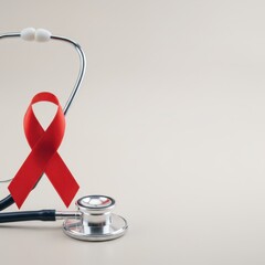 World AIDS Day Awareness: Stethoscope and Red Ribbon Symbol for HIVAIDS Prevention and Support