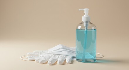 Essential Hygiene Items: Hand Sanitizer, Gloves, and Face Mask for Safety and Protection