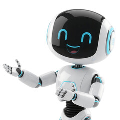 A cute AI robot character performing various business and finance activities, GPT chatbot icon. Artificial intelligence, trendy technology, support service, funny automation computer 