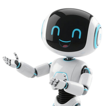 A cute AI robot character performing various business and finance activities, GPT chatbot icon. Artificial intelligence, trendy technology, support service, funny automation computer 