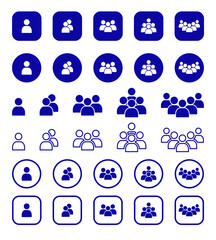 User and Group Icon Set – Solid, Outline, and Framed People Symbols for UI and Web