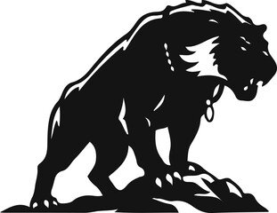 Powerful Wild Cat on Rock, Ferocious Jungle Predator Logo, Roaring Big Cat Mascot for Sports, Dark and Aggressive Design.