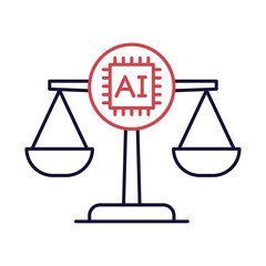 Ethical DilemmaLine icon.  Scales with Conflict Representing Difficult Moral Choices in AI Systems.Simple Line icon..