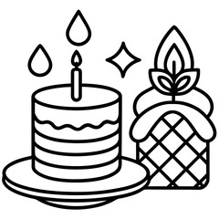 Minimalist Cake & Candle Vector Icon Collection