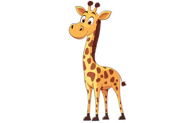 Obraz premium A Cartoon Giraffe With A Friendly Smile Stands On A Transparent Background It Has Brown Spots On Its Body And A Long Neck
