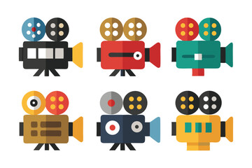 set of colorful move camera icons isolated on white background