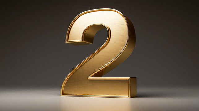 Smooth gold number 2 on the dark background