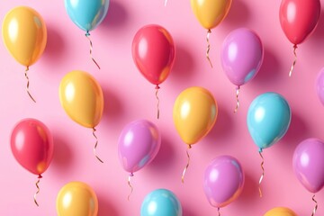 Set of colorful 3D balloons floating with soft shadows, celebration background, high realism