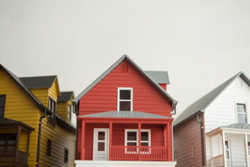 Row of single family homes model construction exterior with white background copy sapce. Real...