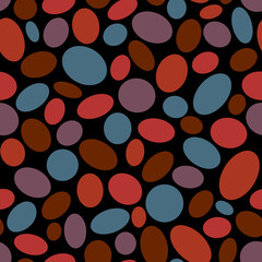 Modern abstract geometric seamless pattern Colorful mixed ovals, circles, polka dots, sweet candies, eggs