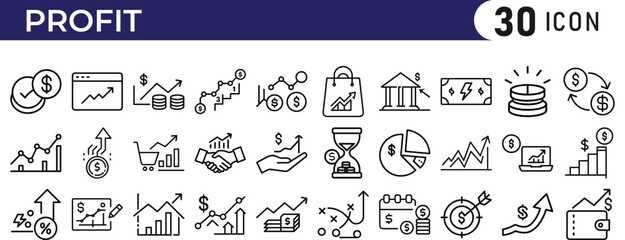 Financial profit set of web icons in line style. Money income linear icon collection. Containing money savings, finance, growth, investment