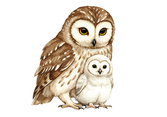 Naklejka premium A Mother Owl and Her Owlet isolated on transparent background