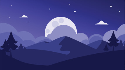 Obraz premium winter landscape with mountains and moon