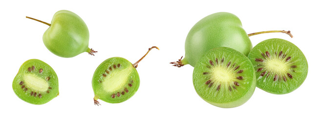 mini kiwi baby fruit or actinidia arguta isolated on white background with full depth of field. Top view. Flat lay