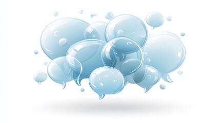 Light blue translucent speech bubbles clustered together, resembling a cloud of conversation