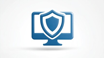Blue computer icon with shield overlay, indicating digital security and protection