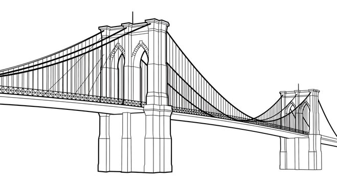 Brooklyn Bridge Sketch: A Landmark Drawing in Minimalist Style, with Architectural Design and Engineering Concept.