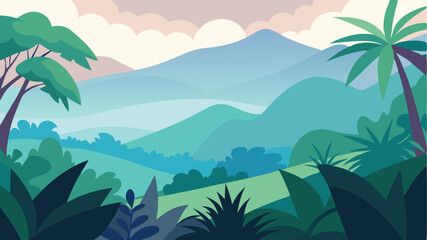 landscape with palm trees and mountains