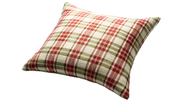 A soft, cozy red and green plaid pillow, isolated on transparent background, adding a touch of comfort and style - Powered by Adobe