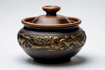 Bronze pot with a lid featuring a dragon design