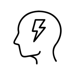 Outline of a head with lightning symbolizing concept of icon on transparent background  