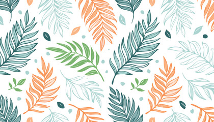 Modern trendy floral seamless pattern. Hand drawn brush abstract line tropical leaves. Contemporary vintage print.leaf, textile, abstract, illustration, modern, template, design, flower, nature, 