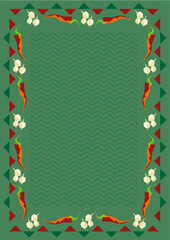 Fototapeta premium Green background with decoration of chilli and garlic
