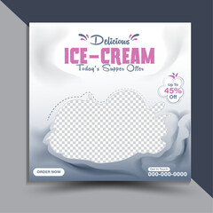 Delicious Ice Cream Summer Cool Social Media Promotion Ads Poster Flyer Leaflet Web Banner Cover Design Vector Illustration, Food Menu Vector Template. Chocolate Coated Ice Cream Cone Vanilla Filling