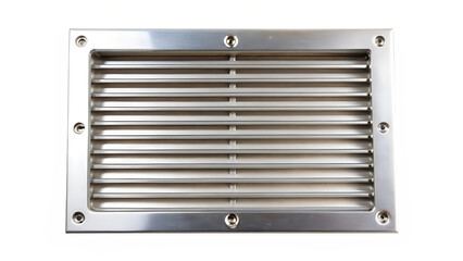 Fototapeta premium A rectangular metal ventilation grill, isolated on transparent background, shows parallel lines and a clean, modern design