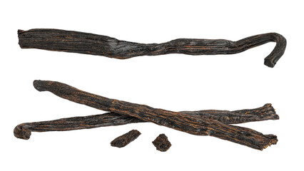 Dried vanilla stick isolated on white background