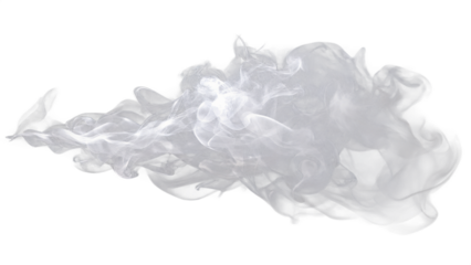 A wispy cloud of white smoke, isolated on transparent background, creates a soft and ethereal abstract effect