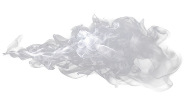 A wispy cloud of white smoke, isolated on transparent background, creates a soft and ethereal abstract effect