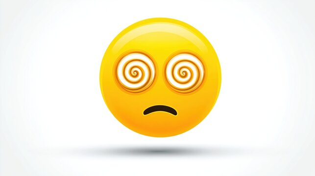 Yellow Emoji Face with Swirling Eyes and Frowning Mouth, Representing Confusion or Dizziness