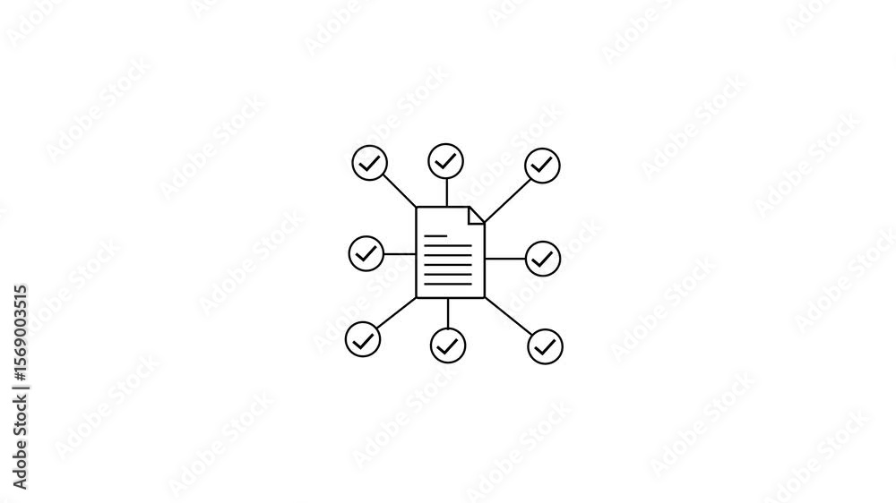 Poster approved documents and checkmarks representing tasks and process completion. document approved check