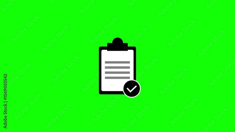 Poster animated clipboard icon with lines and button on green screen background. animated clipboard checkli