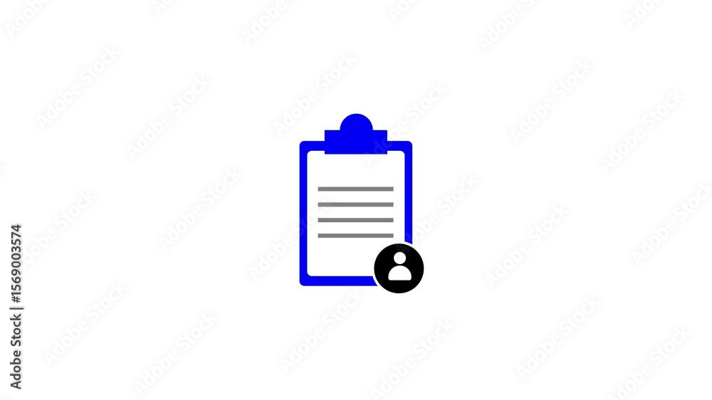 Poster blue clipboard icon with lined paper simple flat design on white background. clipboard checklist ani