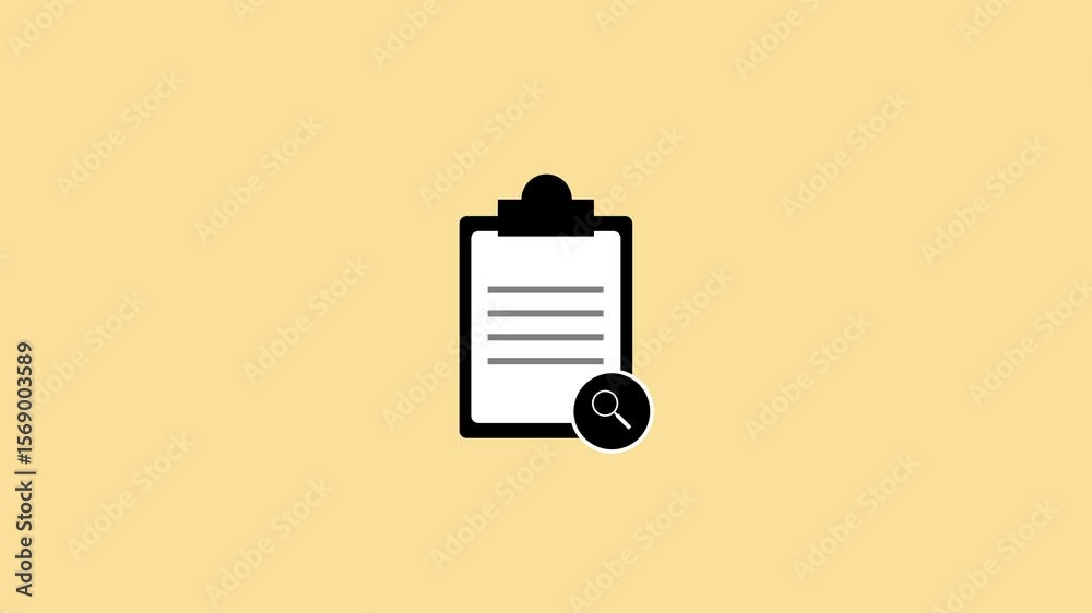 Poster a simple animated clipboard with document on a light yellow background. clipboard checklist animatio
