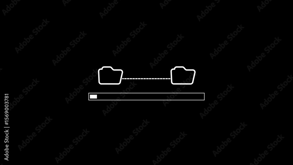 Poster data transfer process loading visualized with folders connecting. data transfer loading animation. m