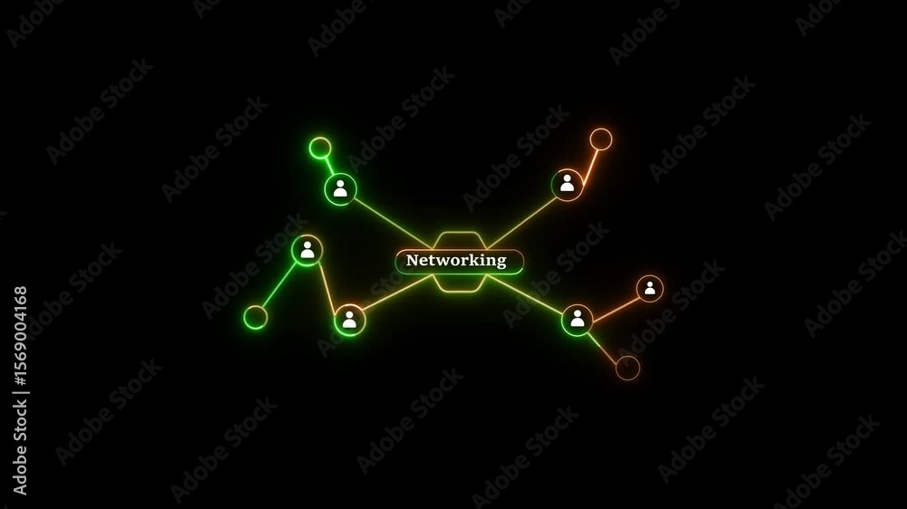 Poster illuminated neon network connection abstract displaying people and networking concept.futuristic neo