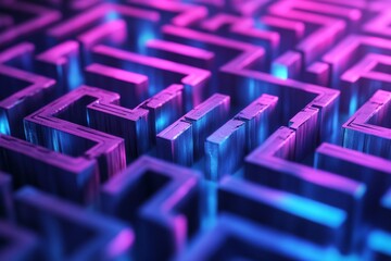 Obraz premium Abstract maze, glowing neon colors, technology background, exploration