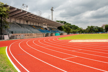 Red running track Synthetic rubber on the athletic stadium