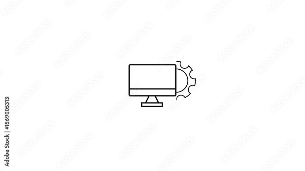 Poster computer and gear icon representing system configuration and technical settings. computer settings a