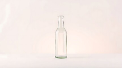 Minimalist Empty Glass Bottle Isolated on White Surface Background
