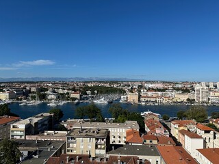 View of Old Town of Zadar, Croatia with Boats from the Bell Tower