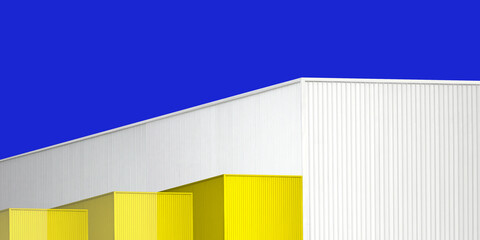 architecture design square shape corrugated wall geometric buiding. The factory warehouse is...