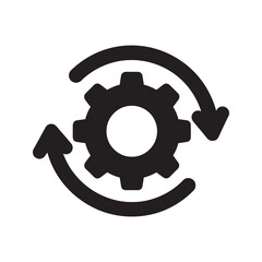Agile development process icon with gear and circular arrows representing continuous workflow cycle operational management and business system integration vector solid glyph